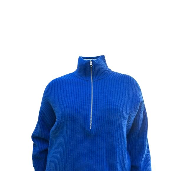 Everlane Women Half Zip Wool Sweater Size XL Blue High Neck Preppy Outdoors Fall - Picture 4 of 13